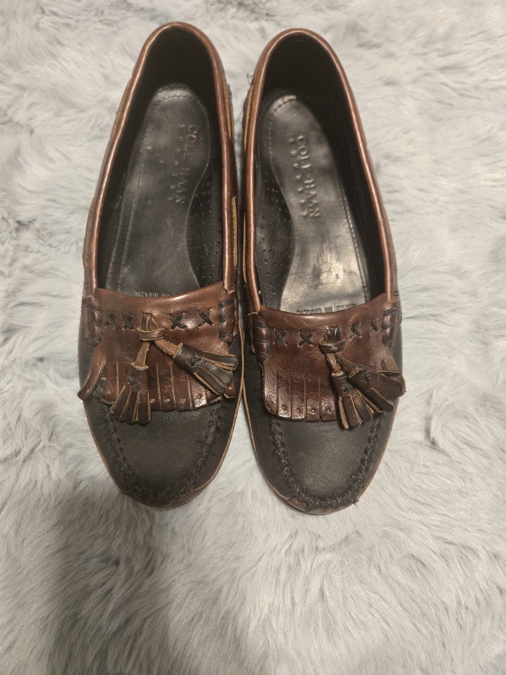 Vintage Cole Haan Country Sonia Black Briar Leather Tassel Loafers 8